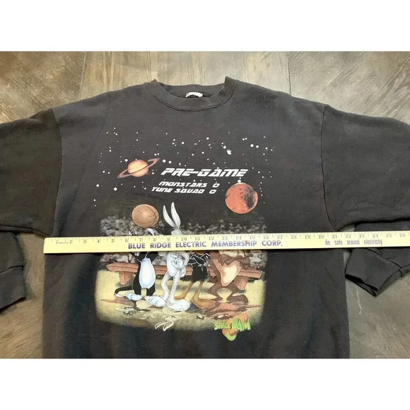 Vtg 1996 Space Jam Warner Brothers Black Sweatshirt Crew Neck Basketball Sz Med? - Picture 6 of 8